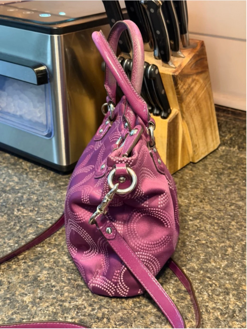 Coach Ashley Purple Dotted Op Art Satchel